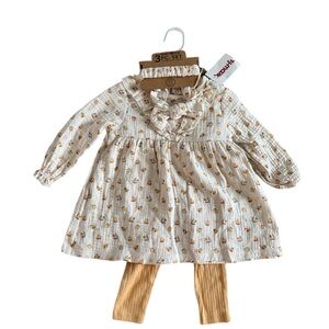 Rabbit + Bear 3-Piece Outfit Set dress and leggings set– Size 12 Months (NWT)